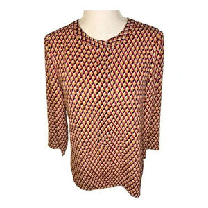 Express Women’s‎ Small Multicolored Zipper V-Neck Geometric Shaped Top